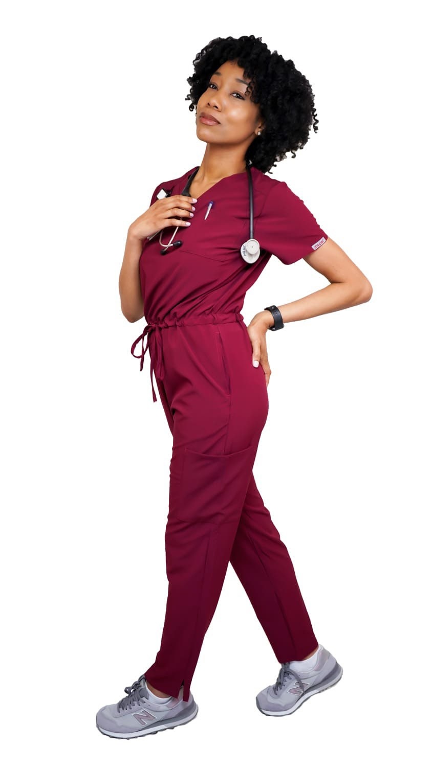 Burgundy jumpsuit scrub soft stretch fabric