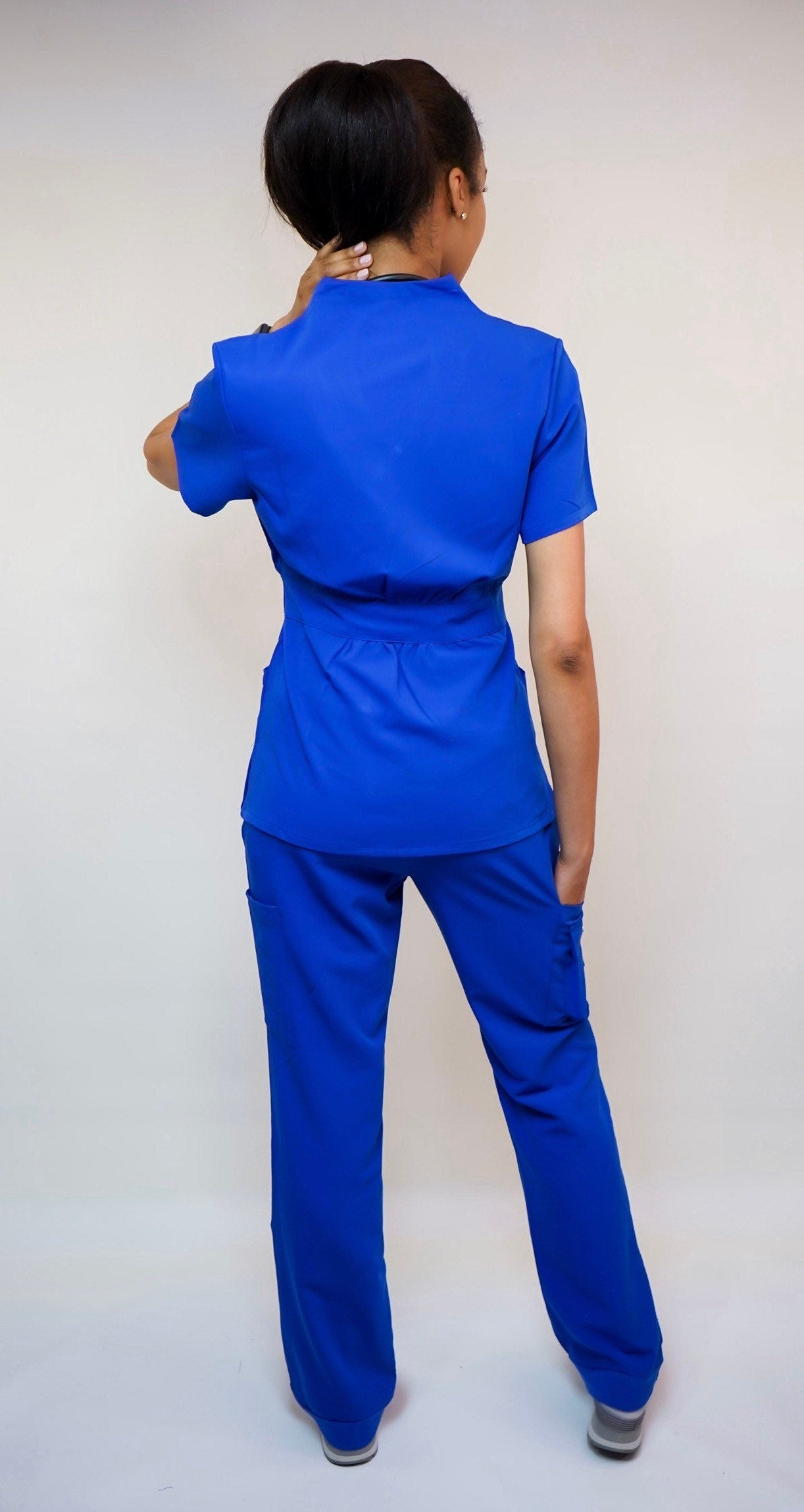 Royal blue scrub set soft stretch fabric