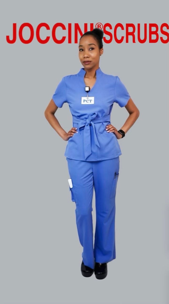 Ceil blue medical scrub suit soft stretch fabric