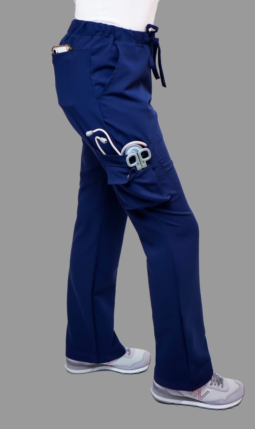 Navy blue mandarin neck scrub suit soft stretch fabric