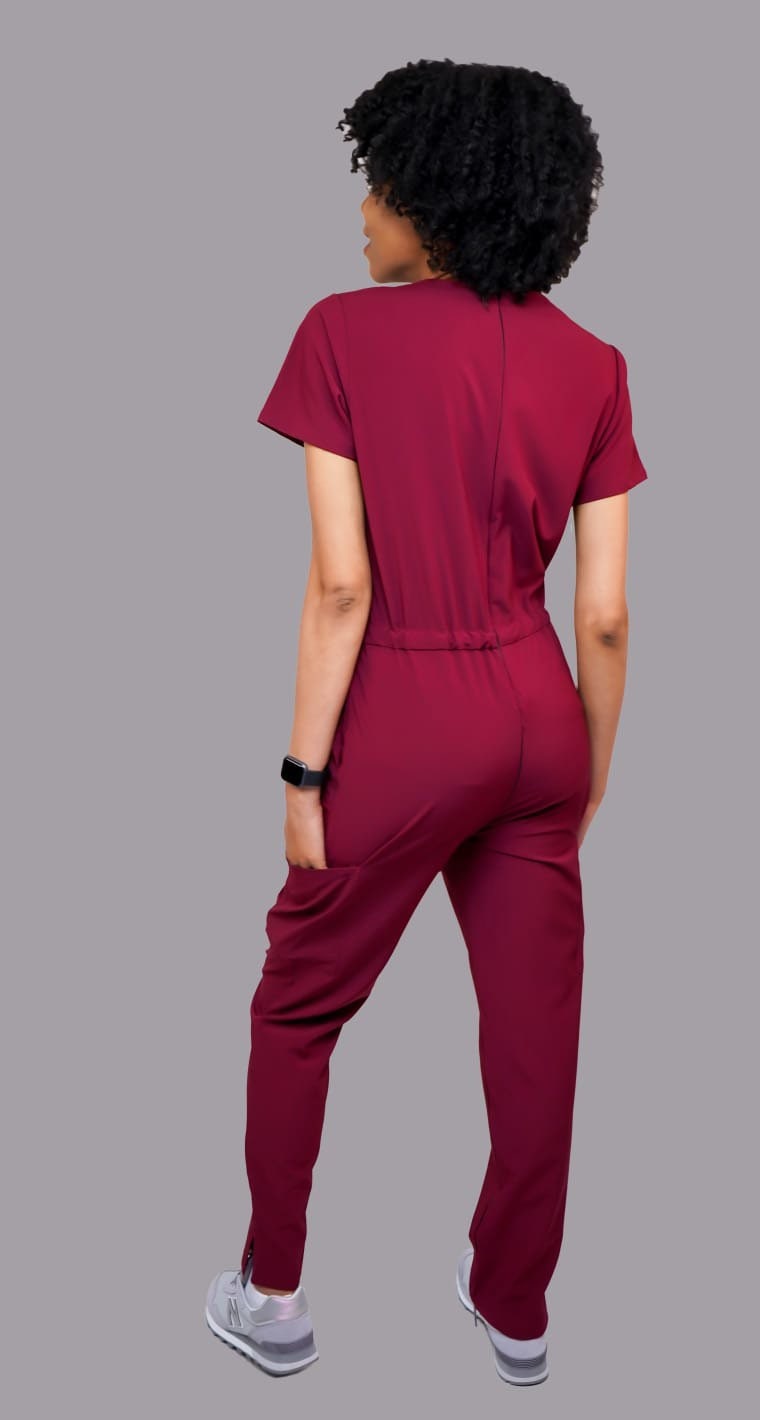 Burgundy jumpsuit scrub soft stretch fabric