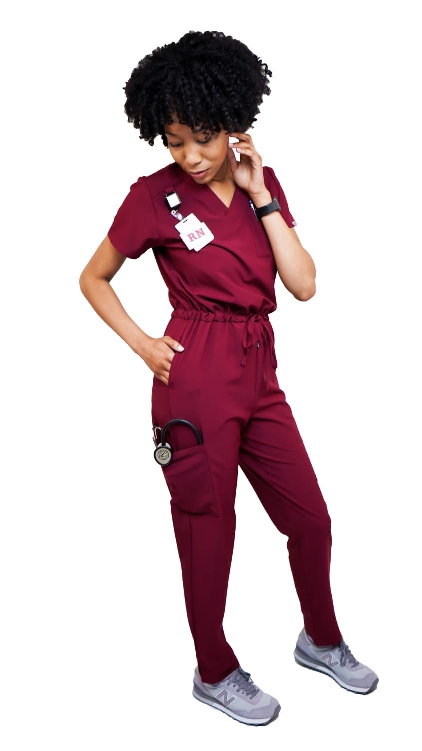 Burgundy jumpsuit scrub soft stretch fabric